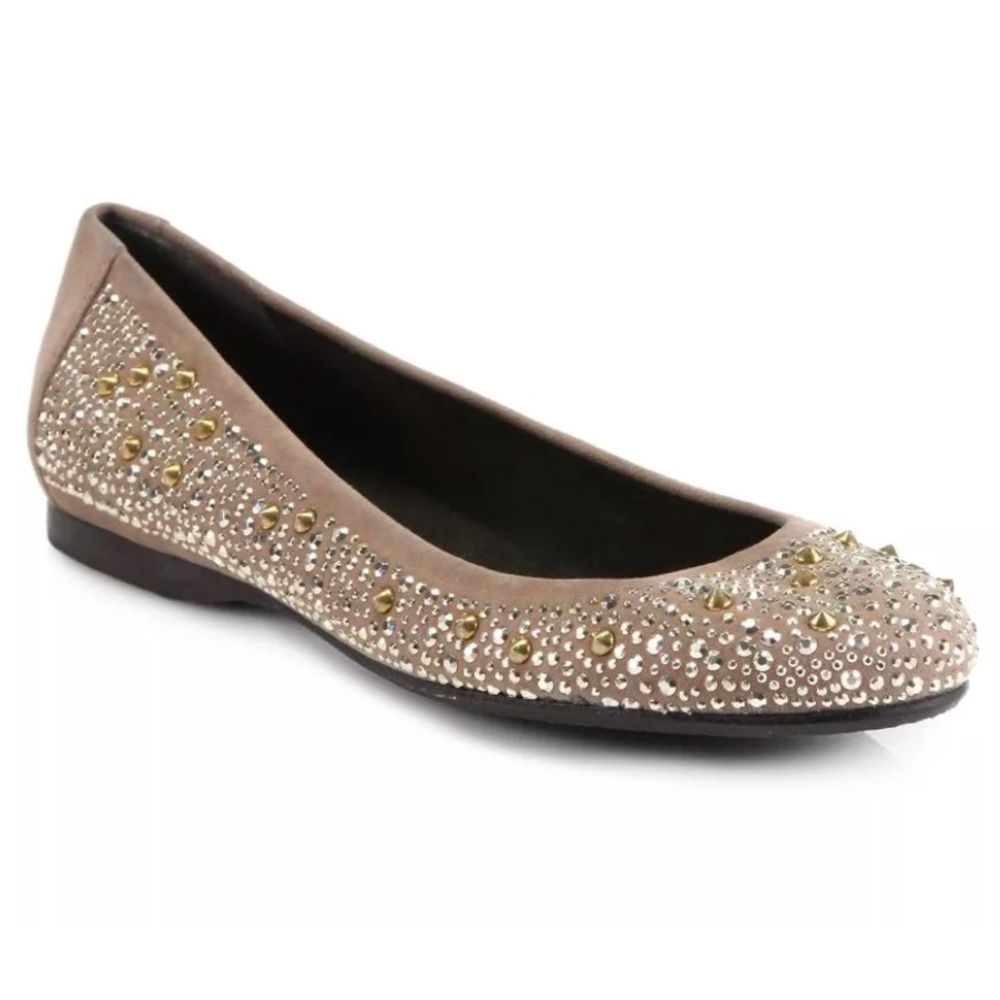Stuart Weitzman gold studs tan embellished flats - Picture 7 of 7